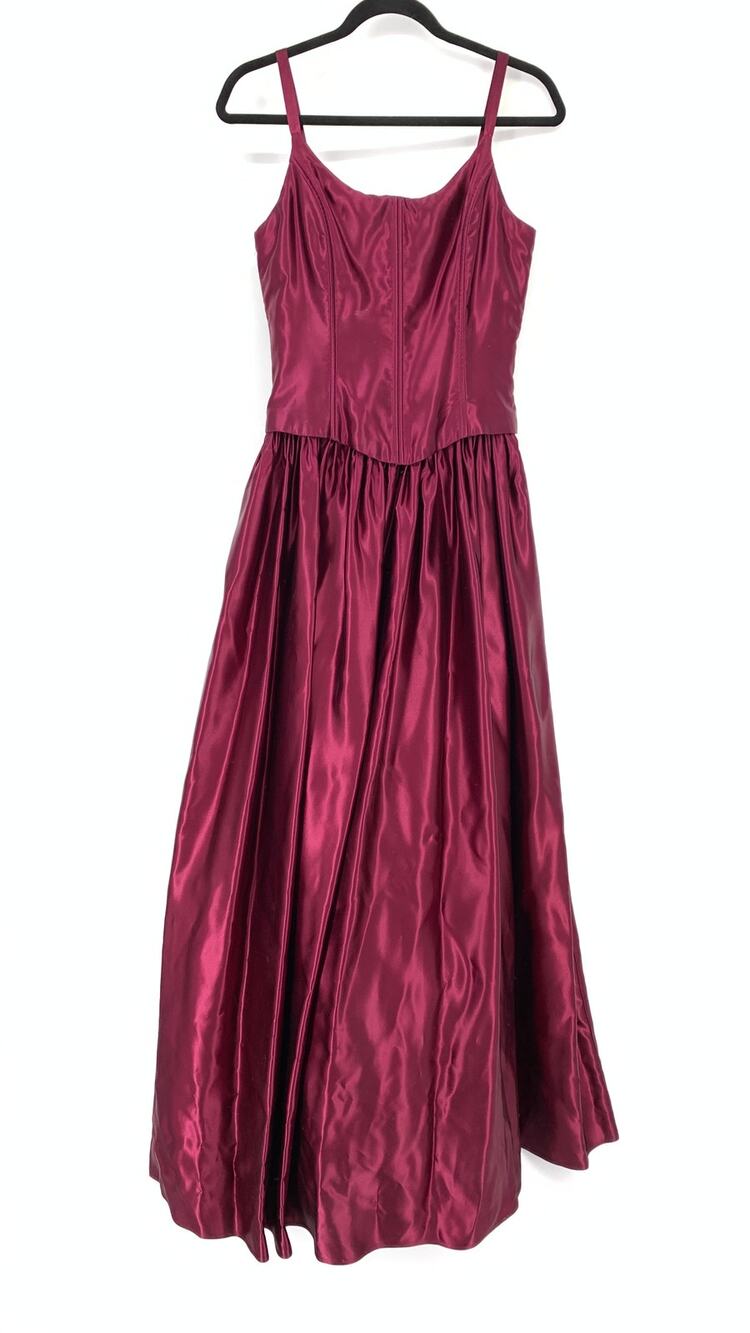 Jessica McClintock Gunne Sak Formal Long Dress Womens Apx Sz Sm Burgundy Satin